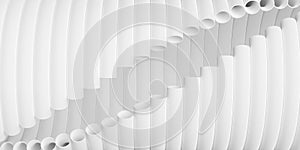 Modern minimal white rotated tubes geometrical pattern background left to right