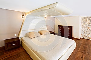 Modern minimalism style bedroom interior in beige