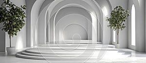 Modern Minimalist Architectural Interior with Elevated Platform