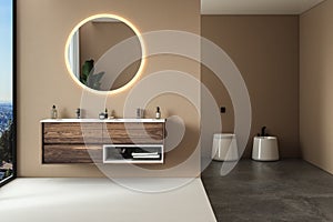 Modern minimalist bathroom interior, modern bathroom cabinet, double sink