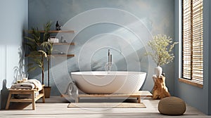 Modern Minimalist Bathroom Oasis with Luxurious Bathtub Retreat, Redefining Relaxation in a Stylishly Streamlined Setting