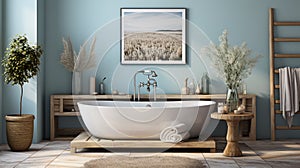 Modern Minimalist Bathroom Oasis with Luxurious Bathtub Retreat, Redefining Relaxation in a Stylishly Streamlined Setting