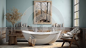 Modern Minimalist Bathroom Oasis with Luxurious Bathtub Retreat, Redefining Relaxation in a Stylishly Streamlined Setting