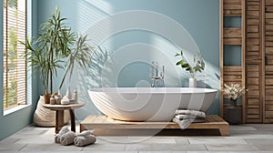 Modern Minimalist Bathroom Oasis with Luxurious Bathtub Retreat, Redefining Relaxation in a Stylishly Streamlined Setting