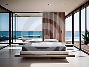 Modern Minimalist Beach House Bedroom with Ocean View photo