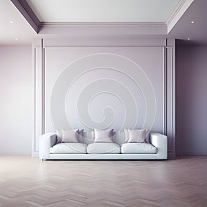 Modern minimalist bright interior apartment Living room illustration, 3D render empty wall mockup, generative ai