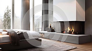 The modern minimalist design of the fireplace fits perfectly in the bed and breakfasts contemporary decor while still photo