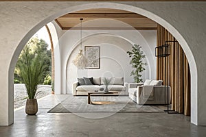 Modern Minimalist Interior with Arch and Sofa