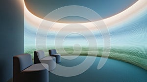 Modern Minimalist Interior with Soft Lighting and Curved Design Elements