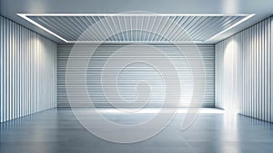 Modern minimalist interior space empty room with linear wall paneling and sleek ceiling design. Generative AI