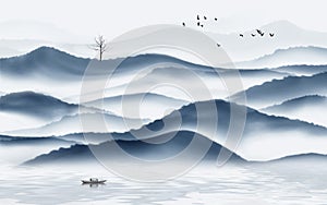 Modern minimalist landscape landscape, Chinese abstract art background.