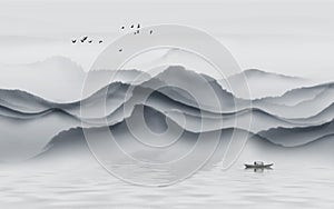 Modern minimalist landscape landscape, Chinese abstract art background.