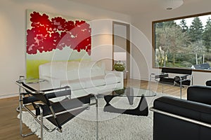 Modern minimalist living room with artwork