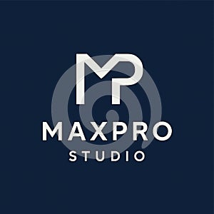 Modern Minimalist MaxPro Studio Logo Design on Navy Blue Background