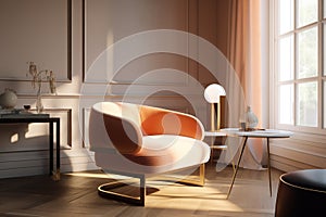 A modern and minimalist room with a Tarsila do Amaral armchair as the focal poin