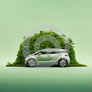 Modern minimalist studio eco-friendly car concept adorned with subtle leaf motifs