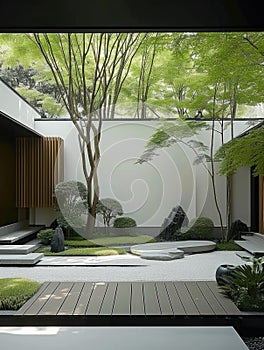 Modern minimalist style house Surrounded by green space AI Generated