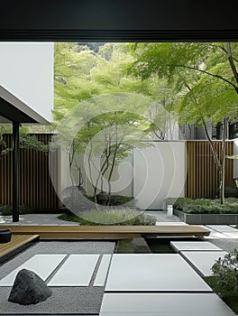 Modern minimalist style house Surrounded by green space AI Generated