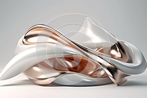 Modern Minimalist Twisted Waves in Pearl White and Burnished Copper: 3D Rendered Industrial Desig