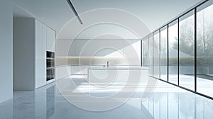 Modern Minimalist White Kitchen with Large Windows