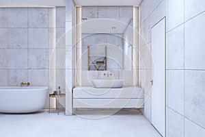 Modern minimalistic bathroom interior. 3D Rendering