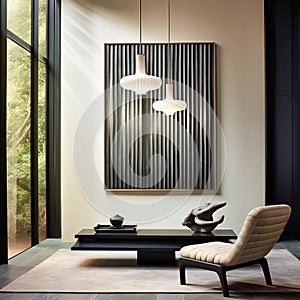 Modern minimalistic interior, Scandinavian style, cozy living room. Generative AI