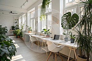Cozy modern office interior with plants photo