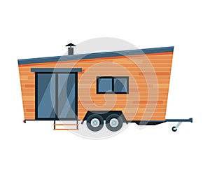 Modern Mobile Home for Summer Trip, Family Tourism and Vacation Flat Vector Illustration