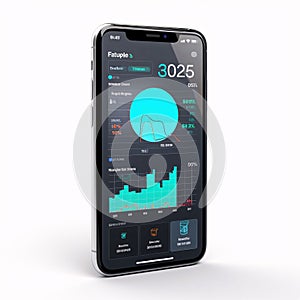 Modern mobile phone with financial charts on the screen. 3d rendering
