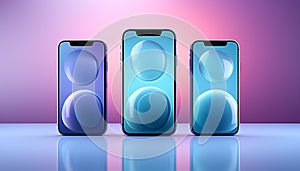 Modern mobile phone illustration on blue background, digitally generated image generated by AI
