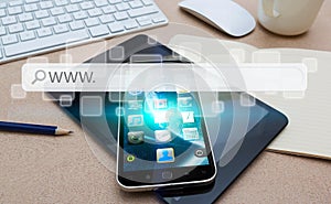 Modern mobile phone with internet web bar