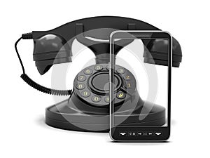 Modern mobile phone and retro rotary phone