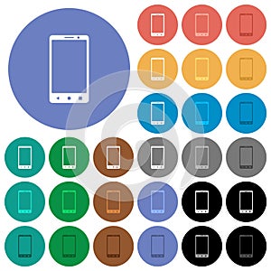 Modern mobile phone with three buttons round flat multi colored icons