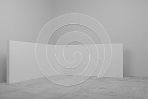 Modern mockup gallery interior template with white wall and concrete floor. 3D Rendering