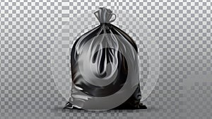 Modern mockup of polyethylene trash bag with string. Roll of rubbish sacks isolated on transparent background.