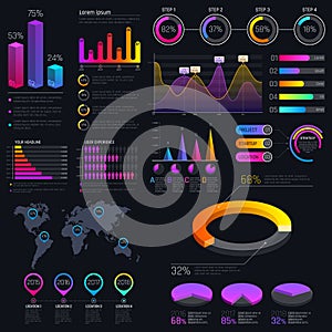 Modern modern infographic vector template with statistics graphs and finance charts