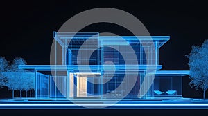 Modern modular house wireframe architecture digital rendering