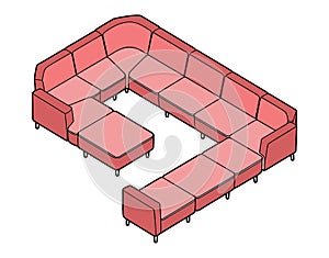 Modern Modular Sectional Sofa Isometric Vector Illustration