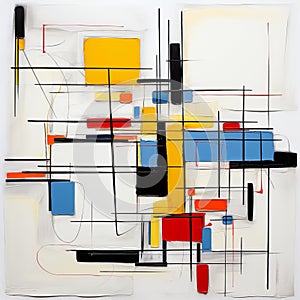 Modern Mondrian: A Small Pen Painting With Complex Lines And Classic Composition