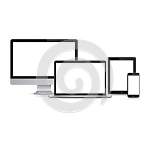 Modern monitor, computer, laptop, phone, tablet on a white background