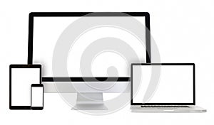 Modern monitor computer, laptop, smartphone, tablet pc photo