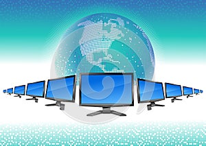 Modern monitors line and globe