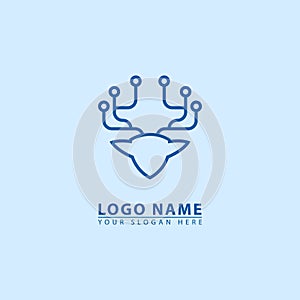 Modern monogram deer head antlers technology logo and icon vector template design