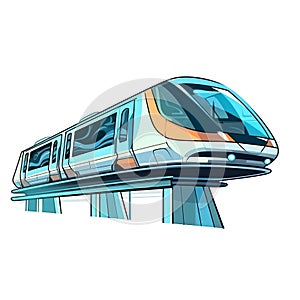 Modern Monorail Rail Vehicle Cartoon Square Illustration.