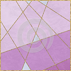Modern mosaic, inlay. Illustration in stained glass style. Art deco background. Geometric pattern. Colored texture and golden