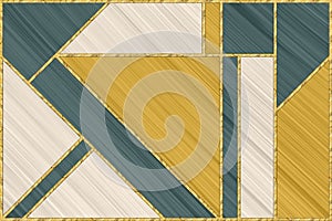 Modern mosaic, inlay. Illustration in stained glass style. Art deco background. Geometric pattern. Marble texture and golden