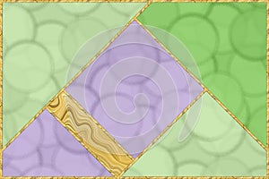 Modern mosaic, inlay. Illustration in stained glass style. Art deco background. Geometric pattern. Marble texture and golden