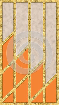 Modern mosaic, inlay. Illustration in stained glass style. Art deco background. Geometric pattern. Marble texture and golden