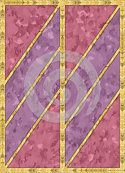 Modern mosaic, inlay. Illustration in stained glass style. Art deco background. Geometric pattern. Marble texture and golden