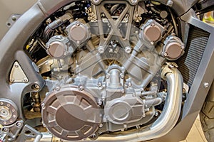 Modern motorcycle engine block.